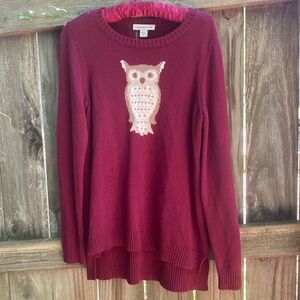 Coldwater Creek burgundy owl sweater